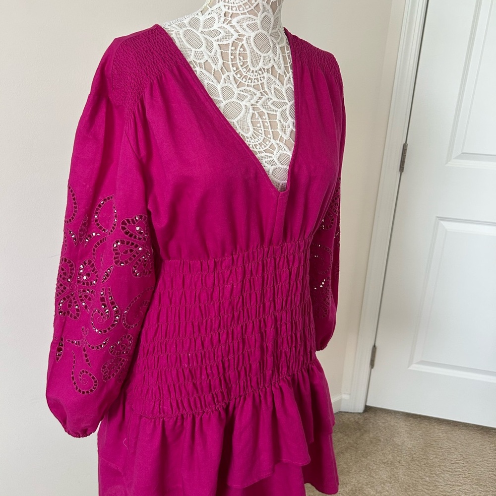 INC International Concepts Magenta Smocked linen Dress
